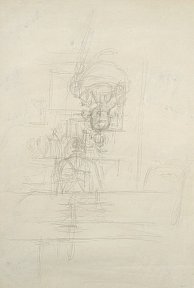 "Figure in interior with chandelier", 58 x 39 cm. 1957. Dessin - giacometti
