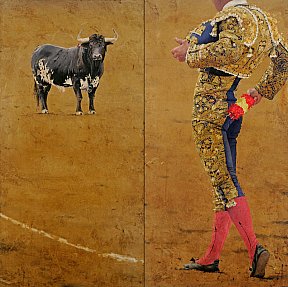 "Las banderillas diptico", 92 x 92 cm. 2010-2011. Huile sur bois - morenomeyerhoff