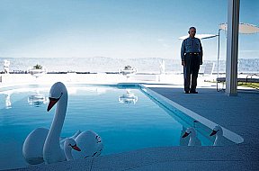 "Palm Springs, Les cygnes gonflables", 80 x 80 cm. 1960. Diasec - © Atelier Robert Doisneau  - doisneau