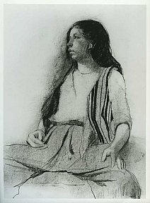 "Woman in vest seated", 285 x 21 cm. 1984. Fusain - SHIKLER