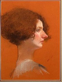 "Woman with red hair facing right", 295 x 22 cm. 1985. Pastel - SHIKLER