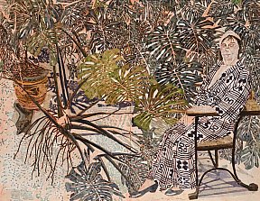 "Lilette dans les feuillages", 72 x 94 cm. 2012. Aquarelle et pastel sur papier - SZAFRAN